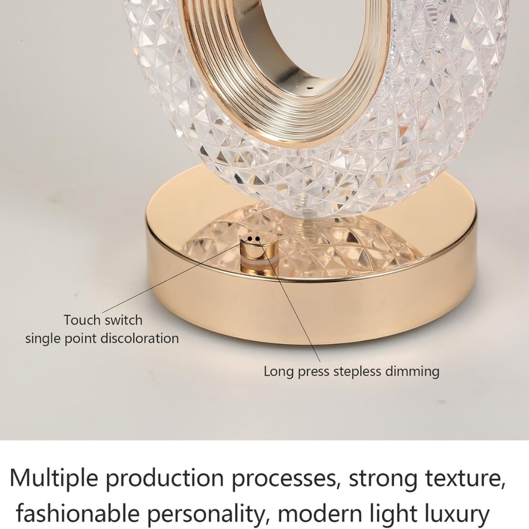 Elegant Crystal LED Table Lamp – Rechargeable, Touch Sensor, Cordless Design for Ambient Lighting