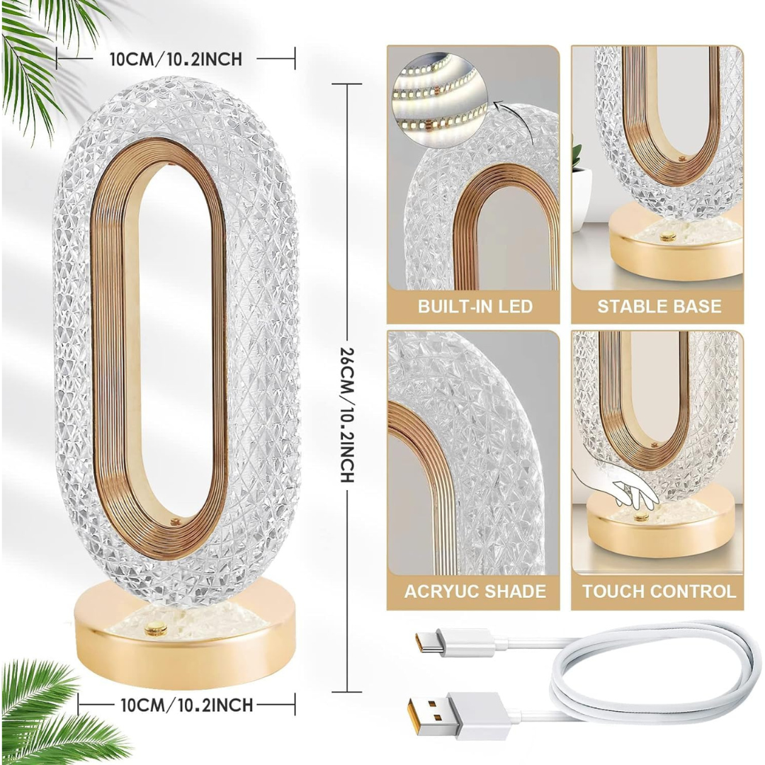Elegant Crystal LED Table Lamp – Rechargeable, Touch Sensor, Cordless Design for Ambient Lighting