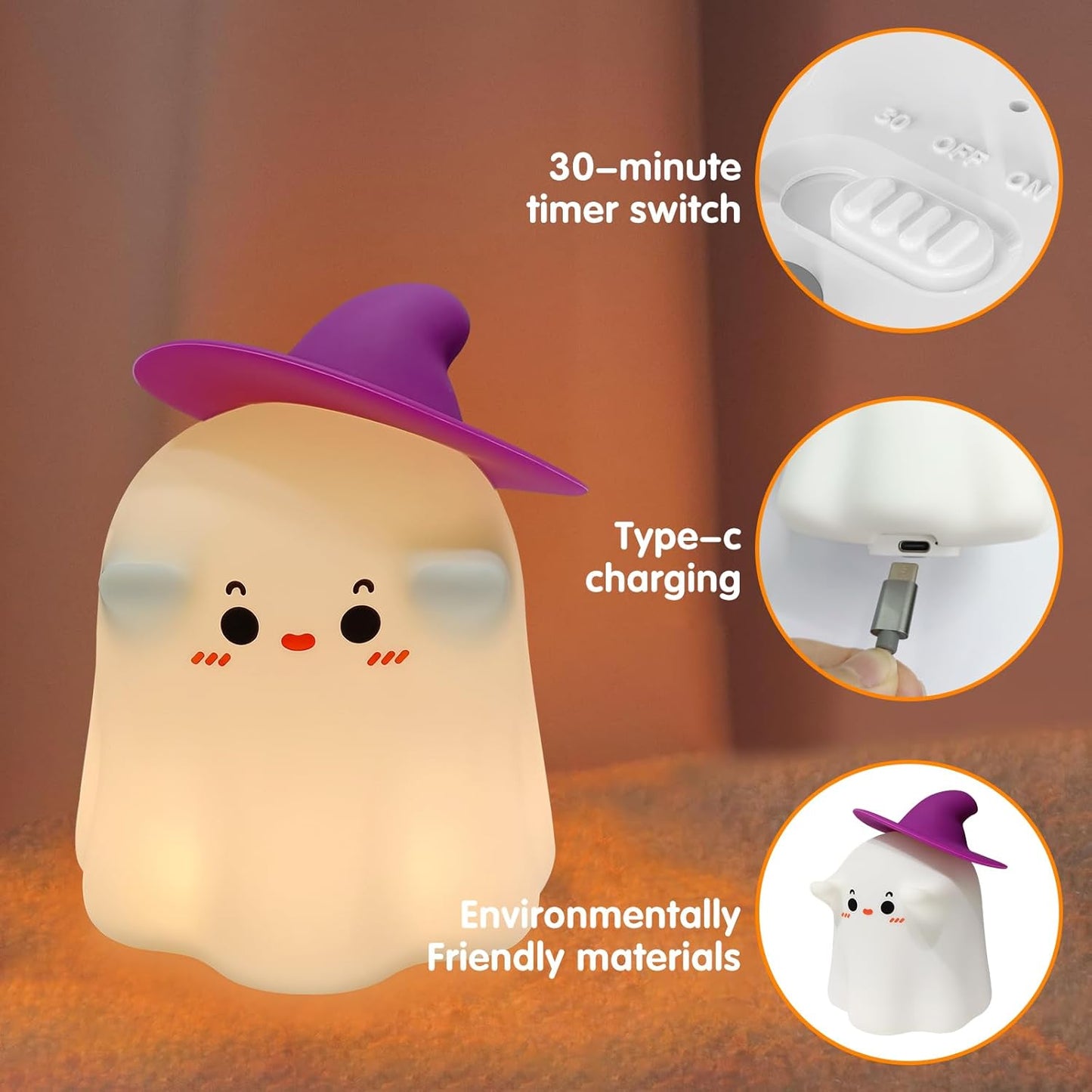 Cute 3D Ghost Silicone Night Lamp