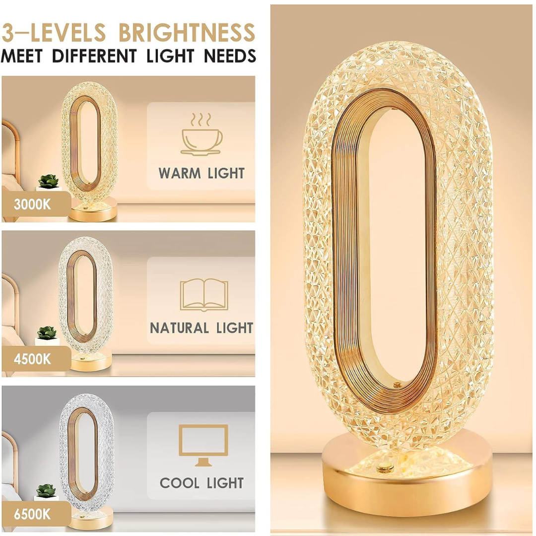 Elegant Crystal LED Table Lamp – Rechargeable, Touch Sensor, Cordless Design for Ambient Lighting